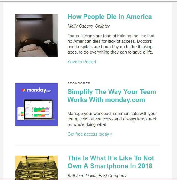 Native ad utilized by monday.com