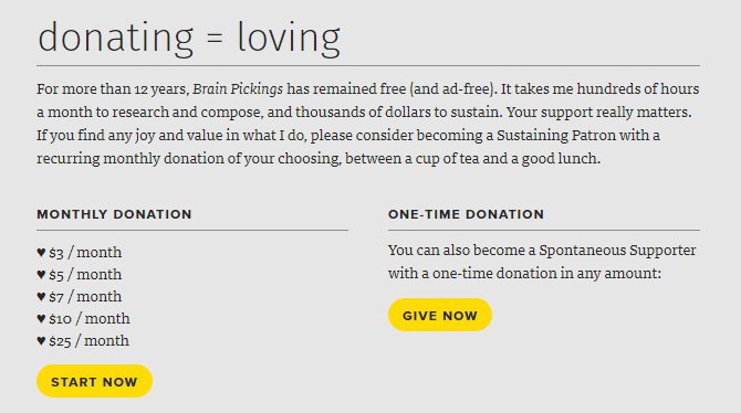 Brain Pickings mentions they accept donations in their emails